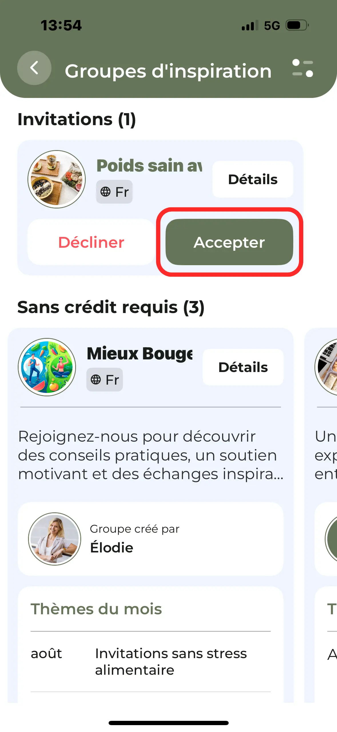 3.6 Comment accepter l’invitation à mon groupe d'inspiration ?