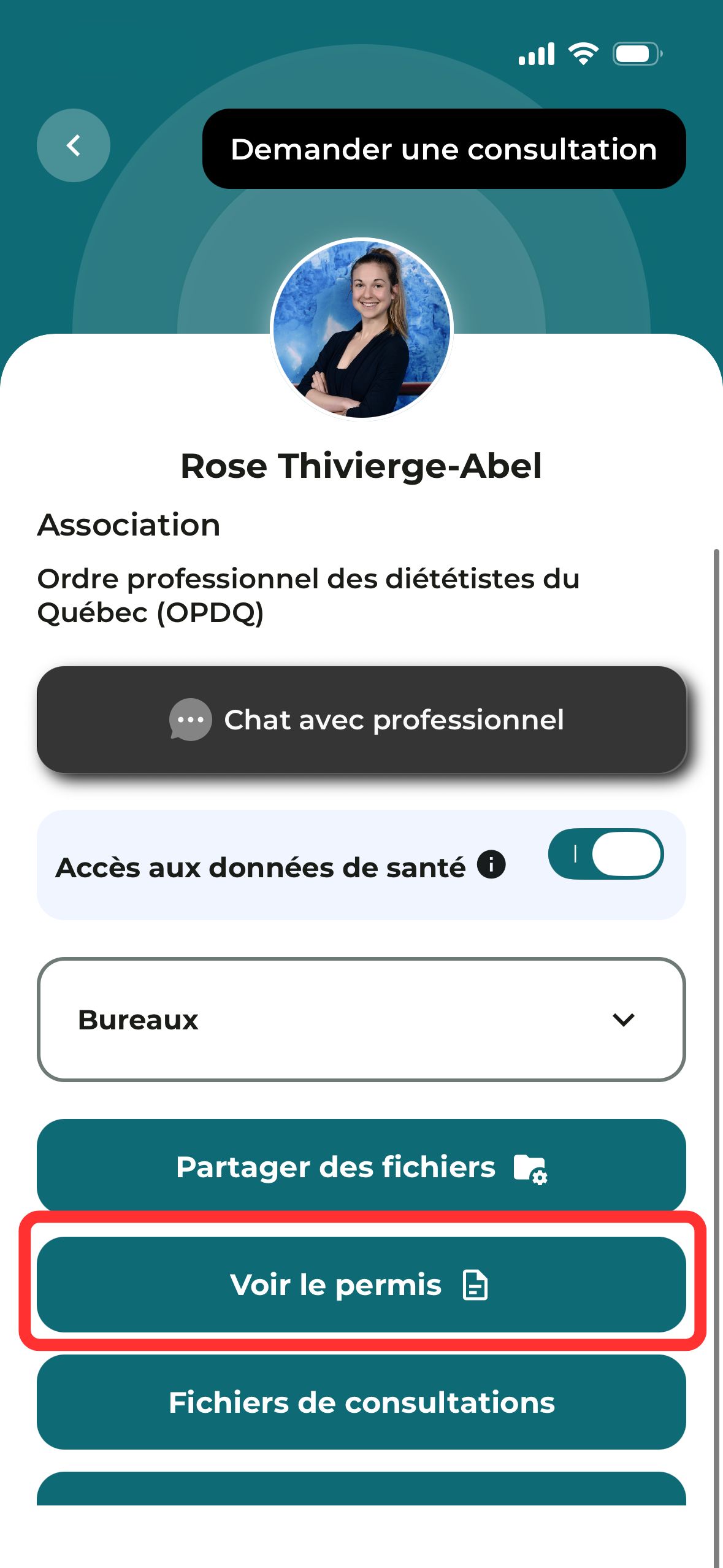 1.14 Comment visualiser le permis de pratique de ma nutritionniste ?