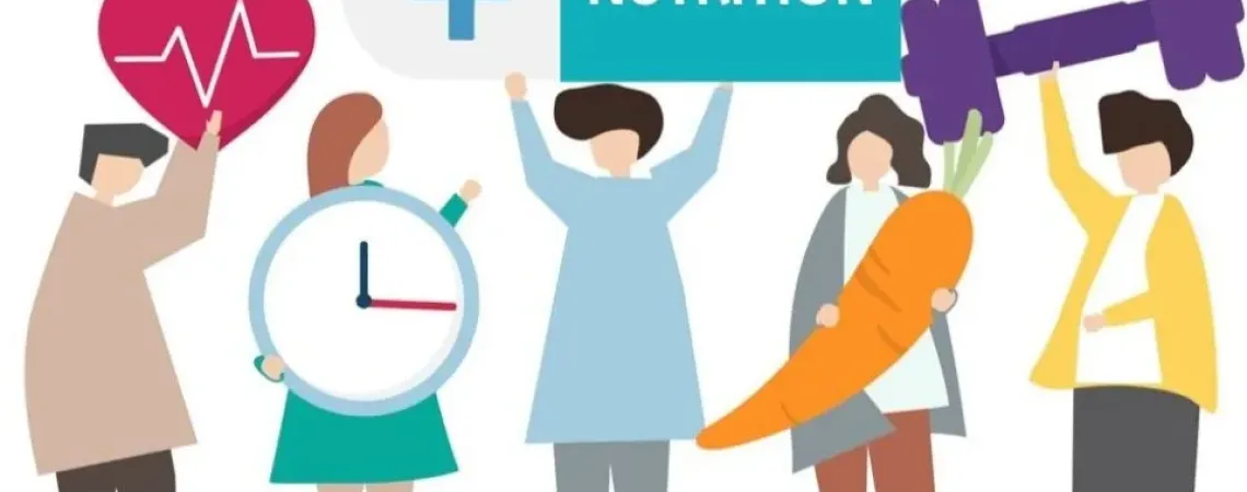 adultes avec altère, carotte, horloge et nutrition dans les mains