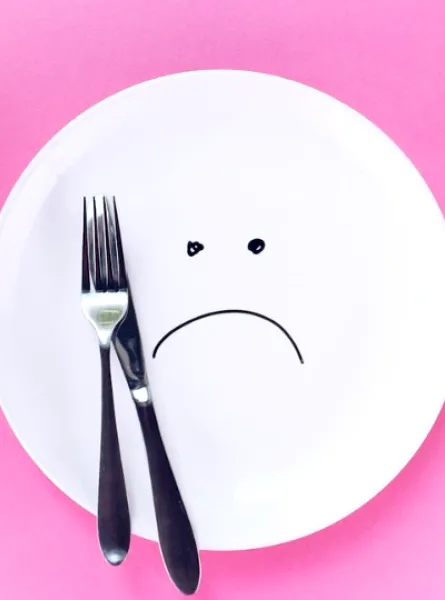 Assiette triste vide avec une fourchette et un couteau
