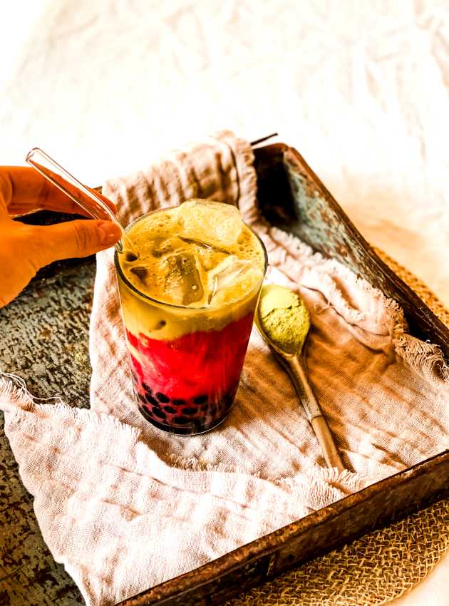 Strawberries and Matcha Bubble Tea