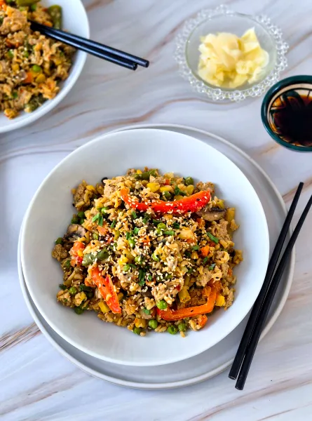 Riz frit au boeuf faible en FODMAP ÉquipeNutrition Low-FODMAP Beef Fried Rice TeamNutrition