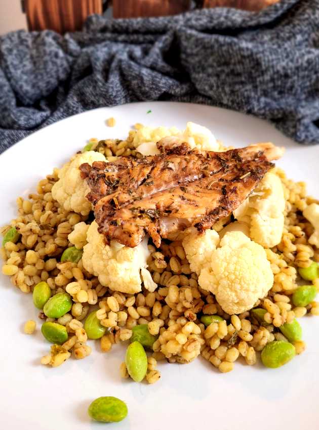 Sole Filet on a Bed of Barley and Edamame